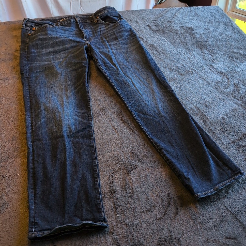 American Eagle Original Straight Jeans Airflex+ Dark Wash Distressed Mens 38x32